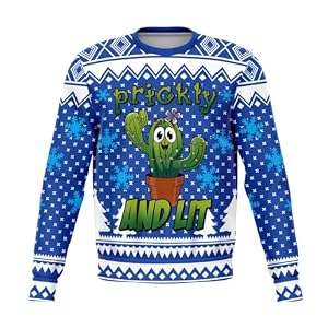 Prickly &Amp; Lit Christmas Cactus Jumper, Blue