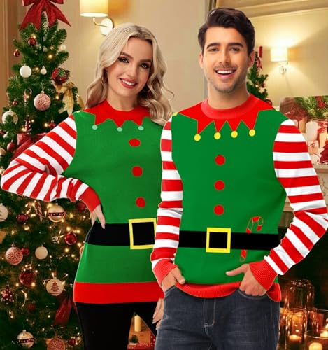 Aobute Unisex Ugly Christmas Sweater For Men Women Xmas Holiday Party Funny Print Knit Pullover