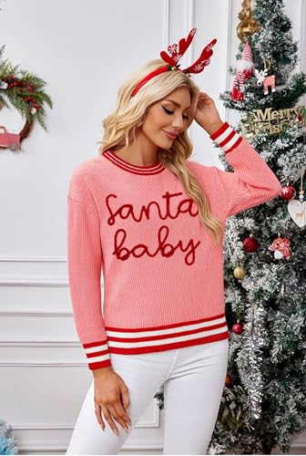 Supeya Santa Christmas Sweaters For Women Ugly Christmas Sweater Embroidered Santa Sweatshirt Xmas Knitted Pullover Tops - Image 6