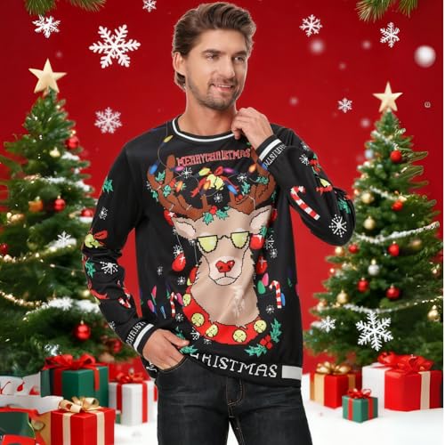 Yolsun Men Ugly Christmas Sweatshirt Unisex’S Crewneck Novelty Casual Ugly Party Accessory For Xmas Party