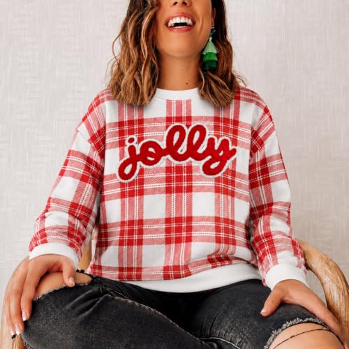 Christmas Sweatshirt For Women Jolly Merry Patch Striped Sweatshirts - Image 5