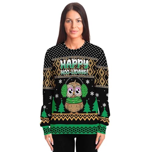 Happy Owl-Idays Sweatshirt | Unisex Ugly Christmas Sweater, Xmas Sweater, Holiday Sweater, Funny Sweater, Funny Shirt L Green - Image 4