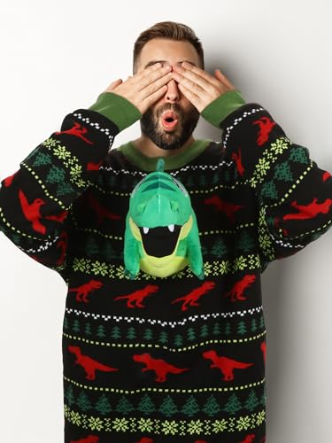 Liitrsh 3D Christmas Dinosaur Adult Ugly Sweater Xmas Funny Long Sleeve Knit Sweater For Men Women Holiday Party