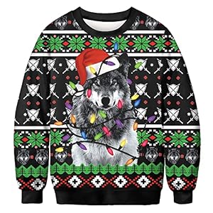 Unisex 3D Printed Christmas Sweatshirts Crew Neck Long Sleeve Loose Top Xmas Pullover