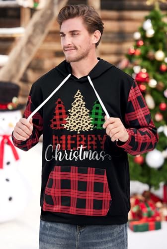 Arvilhill Men Ugly Christmas Hoodies Vintage Xmas Plaid Sweatshirt With Kangaroo Pocket (S-3Xl)