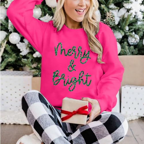 Christmas Sweatshirts Women Merry And Bright Christmas Crewneck Shirts Xmas Holiday Glitter Long Sleeve Pullover Top 2 Christmas Sweatshirts Women Merry And Bright Christmas Crewneck Shirts Xmas Holiday Glitter Long Sleeve Pullover Top - Image 2