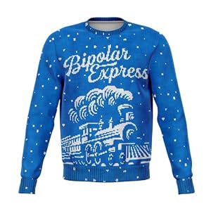 Bipolar Express Christmas Jumper, Blue Knit Print