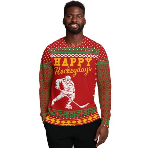 Happy Hockey Days Sweatshirt | Unisex Ugly Christmas Sweater, Xmas Sweater, Holiday Sweater, Funny Sweater, Funny Shirt L Red - Image 2