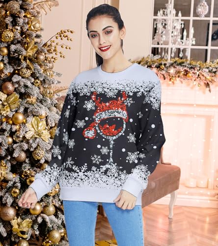 Women Ugly Christmas Sweatshirt Long Sleeve Shirts Pullover | For Ugly Christmas Sweater Parties, Office Holiday Gatherings, Family Christmas Photos 5 Women Ugly Christmas Sweatshirt Long Sleeve Shirts Pullover | For Ugly Christmas Sweater Parties, Office Holiday Gatherings, Family Christmas Photos - Image 5