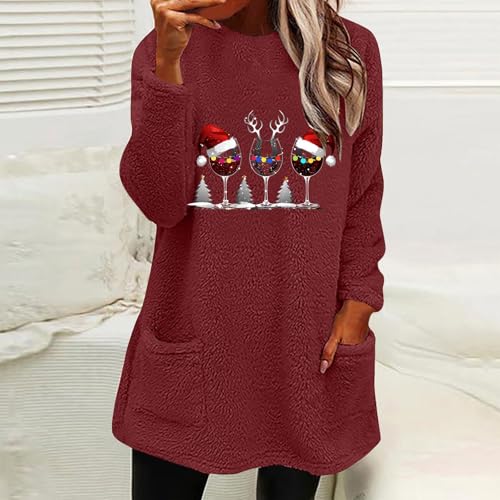 Women'S Fleece Christmas Sweatshirt Pocket Wine Glass Holiday Pullover 2 Women'S Fleece Christmas Sweatshirt Pocket Wine Glass Holiday Pullover - Image 2