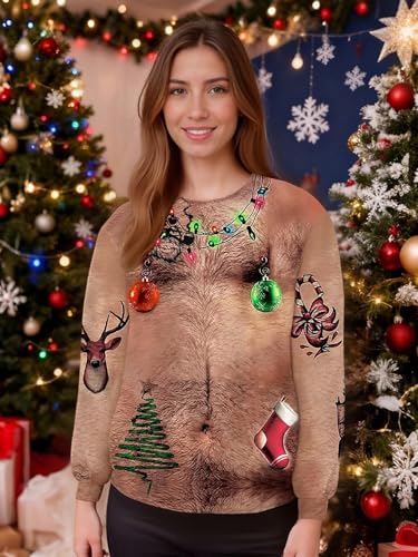 Ntswzys Unisex Adult Ugly Christmas Sweatshirt 2025 Crewneck 3D Printed Funny Sweatshirts Long Sleeve Holiday Pullover