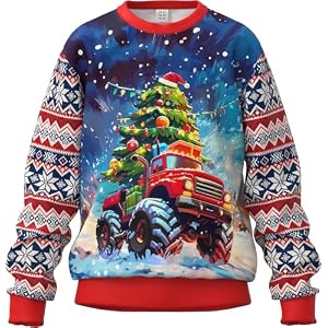 Ddsol Toddler Boys Girls Christmas Sweatshirts Kids Ugly Xmas Pullover Funny 3D Sweater Fleece Warm Tops 4-11 Years 2 Kids' Fleece-Lined 3D Christmas Pullover, Ages 4-11