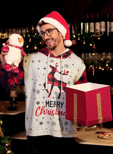 Arvilhill Men’S Ugly Christmas Hoodies Vintage Red Plaid Sweatshirt (S-3Xl)