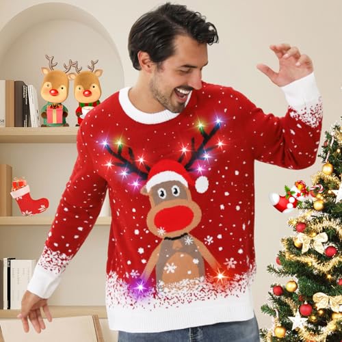 Fwv Ugly Christmas Sweater Women Men 2025,Light Up Christmas Sweater For Couples,Funny Reindeer Xmas Tacky Pullover Cute 2 Fwv Ugly Christmas Sweater Women Men 2025,Light Up Christmas Sweater For Couples,Funny Reindeer Xmas Tacky Pullover Cute - Image 2