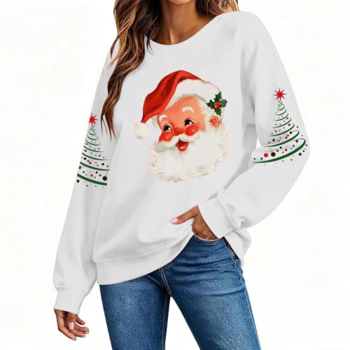 Women Retro Santa Graphic Crew Neck Christmas Pullover Sweatshirt 6 Women Retro Santa Graphic Crew Neck Christmas Pullover Sweatshirt - Image 6