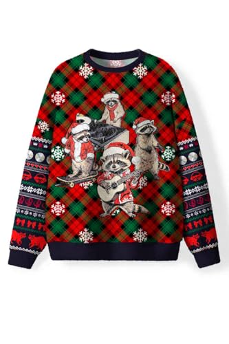 Raccoon Concert Y2K Christmas Knit Sweatshirt Holiday Party Pull Over Sweatershirt