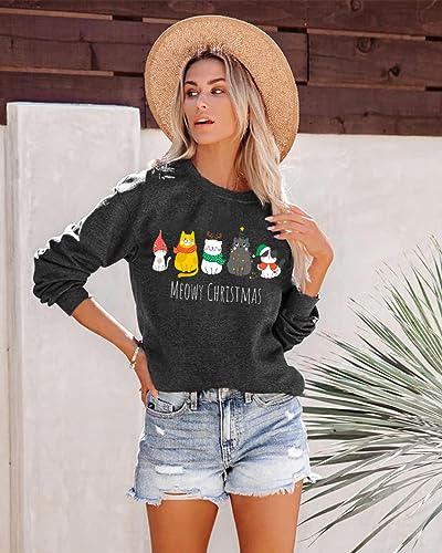 Christmas Sweatshirts For Women Cute Cat Shirts Ugly Christmas Shirt Funny Xmas Long Sleeve Holiday Pullover Tops - Image 3