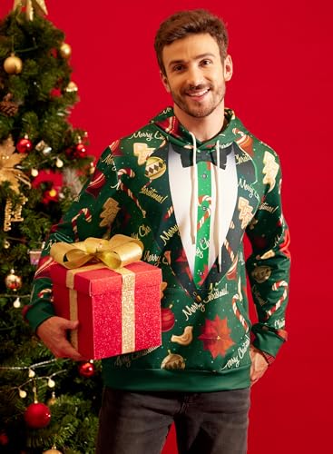 Arvilhill Ugly Xmas Hoodies For Men Pocket Holiday Jumper Adult 3D Graphic Print Sweatshirts Funny Xl