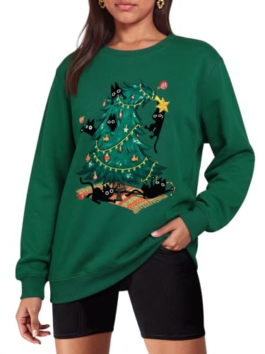 Ounar Christmas Sweatshirts For Women Ugly Christmas Cat Long Sleeve Tops - Image 6