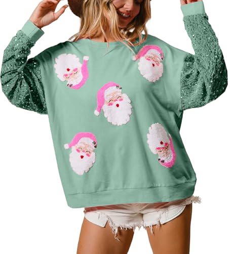 Nufiwi Women Christmas Sweatshirt Sequined Long Sleeve Glitter Santa Shirt Funny Merry Sweatshirts Xmas Holiday Pullover 1 Nufiwi Women Christmas Sweatshirt Sequined Long Sleeve Glitter Santa Shirt Funny Merry Sweatshirts Xmas Holiday Pullover
