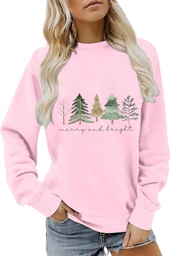 Ykomow Christmas Sweatshirt For Women Retro Ugly Merry Christmas Sweaters Long Sleeve Xmas Graphic Shirts - Image 2