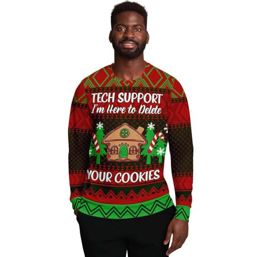 Im Here To Delete Your Cookies Sweatshirt | Unisex Ugly Christmas Sweater, Funny Holiday Xmas Sweater, Funny Tech Shirt L Red - Image 2