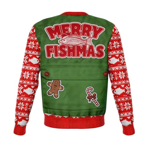 Merry Fishmas Vest Sweatshirt | Unisex Ugly Christmas Sweater, Xmas Sweater, Funny Holiday Sweater, Funny Shirt M Green - Image 3