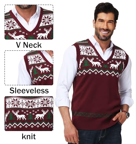 Men Christmas Sweater Vest V Neck Ugly Xmas Holiday Knit Sleeveless Pullover 4 Men Christmas Sweater Vest V Neck Ugly Xmas Holiday Knit Sleeveless Pullover - Image 4