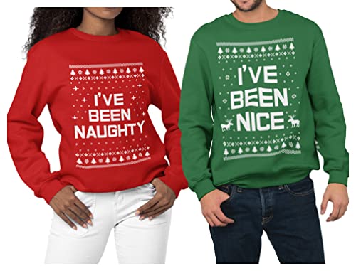 Tstars Naughty Nice Matching Christmas Sweatshirts Couples His Hers Funny