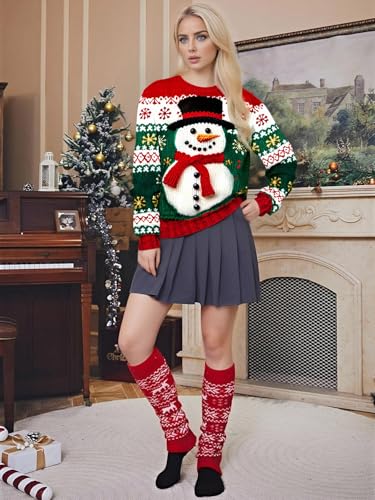Gtetkde Unisex Ugly Christmas Sweatshirts 3D Printed Funny Graphic Long Sleeve T-Shirt Crewneck Sweatshirts (Snowman