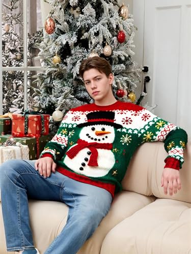 Gtetkde Unisex Ugly Christmas Sweatshirts 3D Printed Funny Graphic Long Sleeve T-Shirt Crewneck Sweatshirts (Snowman