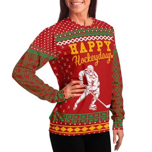 Happy Hockey Days Sweatshirt | Unisex Ugly Christmas Sweater, Xmas Sweater, Holiday Sweater, Funny Sweater, Funny Shirt L Red - Image 6