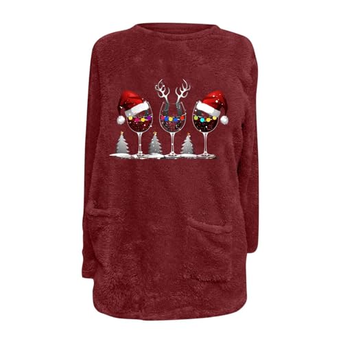 Women'S Fleece Christmas Sweatshirt Pocket Wine Glass Holiday Pullover 3 Women'S Fleece Christmas Sweatshirt Pocket Wine Glass Holiday Pullover - Image 3