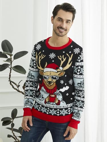 Yijiu Men’S Ugly Christmas Sweater Long Sleeve Crew Neck Knitted Sweaters Xmas Holiday Funny Pullover Knitwear