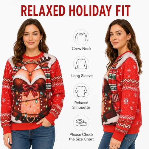 Women Ugly Christmas Crewneck Novelty Sweatshirt Long Sleeve Sweater Shirt - Image 4