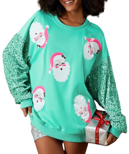 Nufiwi Women Christmas Sweatshirt Sequined Long Sleeve Glitter Santa Shirt Funny Merry Sweatshirts Xmas Holiday Pullover 2 Nufiwi Women Christmas Sweatshirt Sequined Long Sleeve Glitter Santa Shirt Funny Merry Sweatshirts Xmas Holiday Pullover