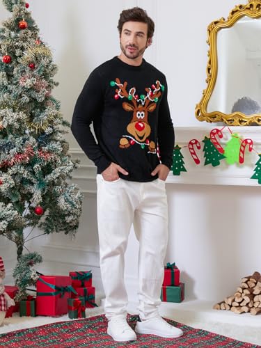 Ventelan Men’S Ugly Christmas Sweater Funny Santa Xmas Crew Neck Sweaters