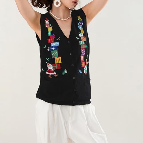 Kmbangi Women Christmas Button Sweater Vest Embroidery Sleeveless Cardigan | Santa Print, Knit V Neck Top, Xmas Clothes, Ugly Christmas Sweaters, Gingerbread Man, Holiday Cardigans, Waistcoat, Knitwear 3 Kmbangi Women Christmas Button Sweater Vest Embroidery Sleeveless Cardigan | Santa Print, Knit V Neck Top, Xmas Clothes, Ugly Christmas Sweaters, Gingerbread Man, Holiday Cardigans, Waistcoat, Knitwear - Image 3