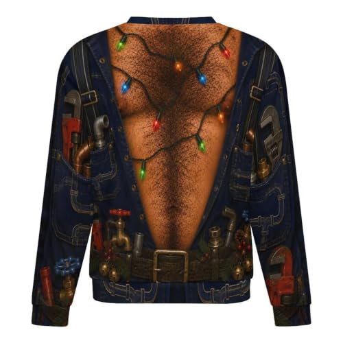 Personalized Ugly Christmas Sweatshirt Men Fake Chest Hair - Image 5