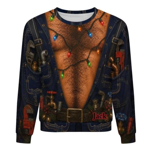 Personalized Ugly Christmas Sweatshirt Men Fake Chest Hair - Image 4