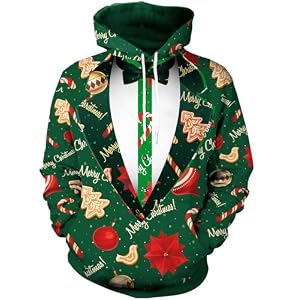 Arvilhill Ugly Xmas Hoodies For Men Pocket Holiday Jumper Adult 3D Graphic Print Sweatshirts Funny Xl