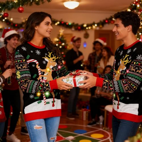 Fanient Women Led Light Up Ugly Christmas Sweater Reindeer Xmas Sweater - Image 5