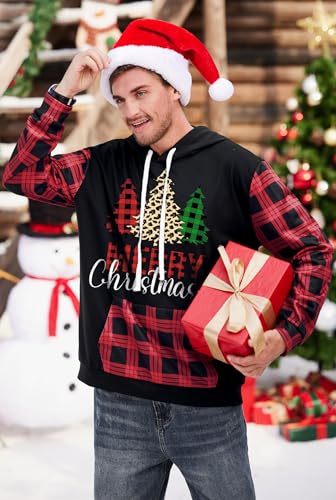 Arvilhill Men Ugly Christmas Hoodies Vintage Xmas Plaid Sweatshirt With Kangaroo Pocket (S-3Xl)