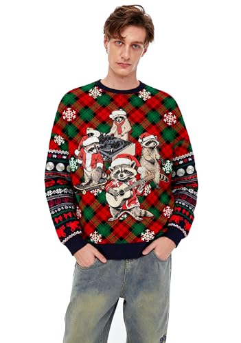 Raccoon Concert Y2K Christmas Knit Sweatshirt Holiday Party Pull Over Sweatershirt - Image 2