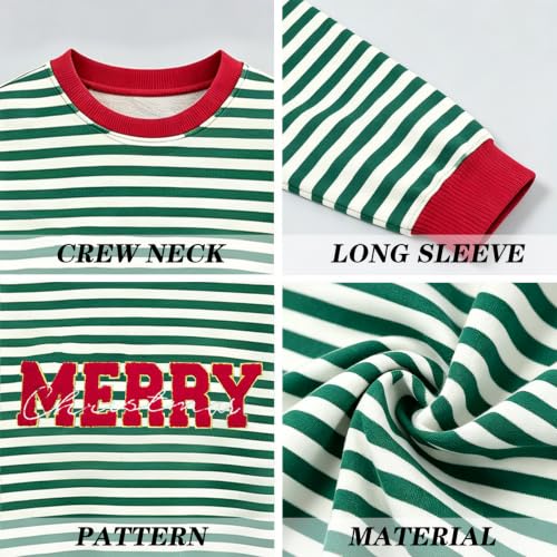 Christmas Sweatshirts For Women Jolly Glitter Patch Striped Sweater - Image 6
