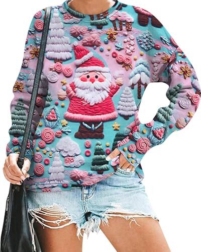 Ugly Christmas Sweatshirt Women Merry Christmas Pullover Funny Animal Tops | Vilove Ugly Christmas Sweatshirt Women Merry Christmas Pullover Funny Animal Graphic Tops Causal Hoodie