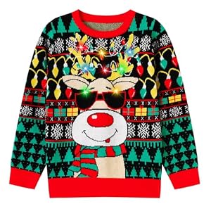 Kids' Led Light-Up Knitted Christmas Jumper, Ages 7-14