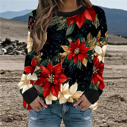 Neyaolk Womens Christmas Floral Sweatshirts Funny Graphic Crewneck Pullover Tops Casual Loose Long Sleeve Tops Xmas Shirts - Image 2