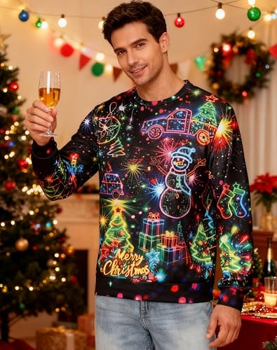 Uideazone Mens Ugly Christmas Sweater Funny Chest Hairy Xmas Sweatshirts, S