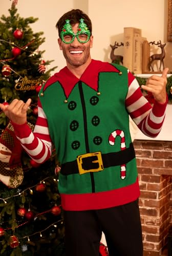 Arvilhill Mens Christmas Hooded Sweater Santa Elf Holiday Funny Knit Xmas Hoodie (S-Xxl)